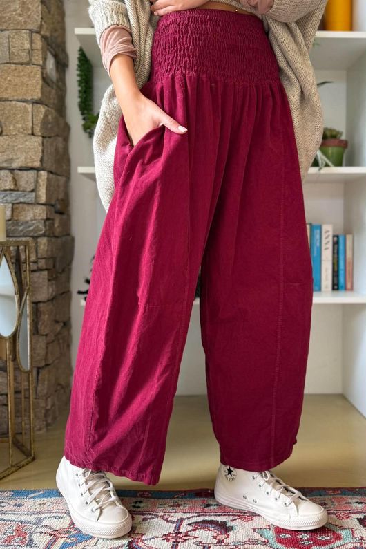 Lock Needlecord Shirring Barrel Pant Burgundy